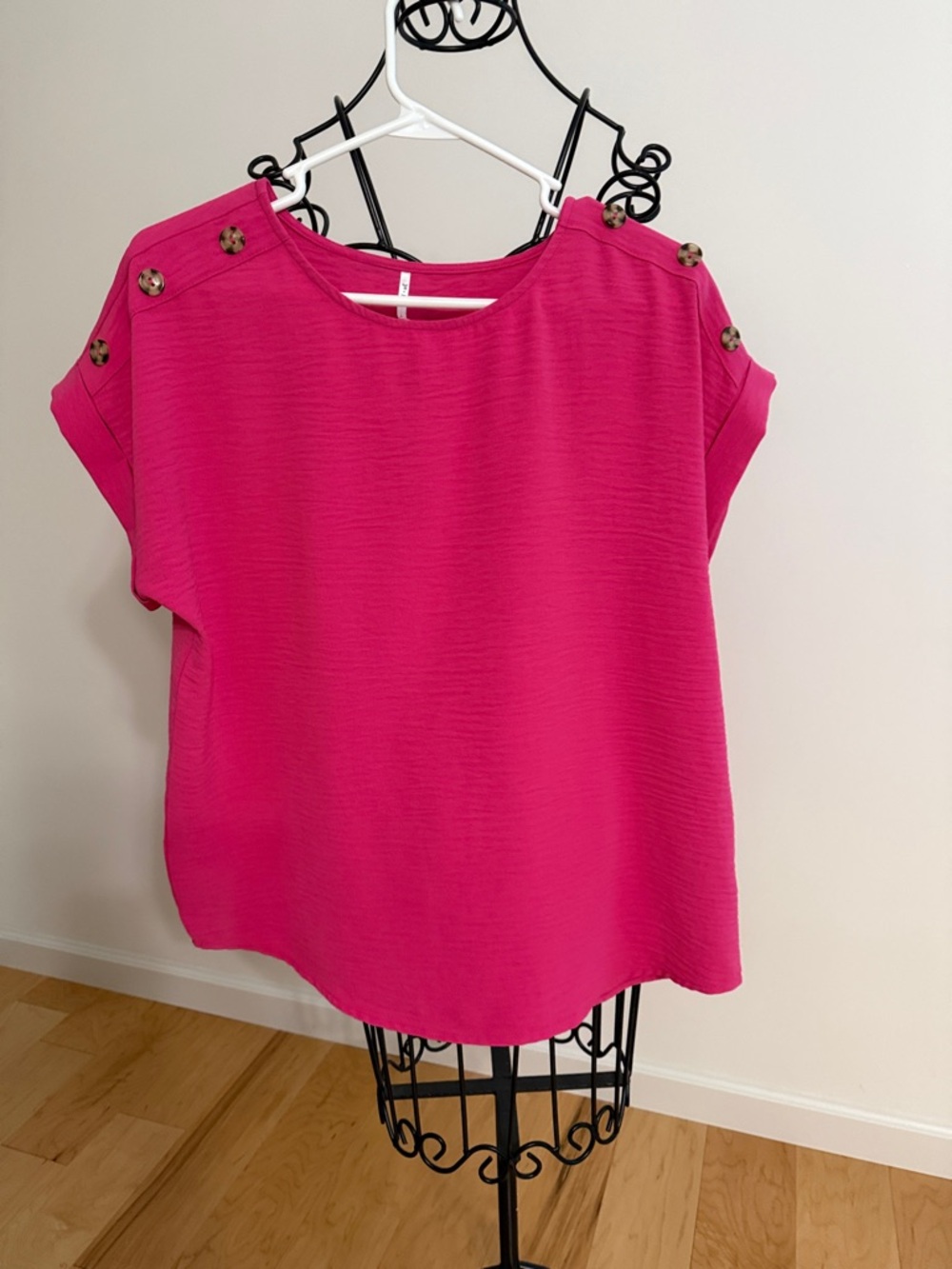 Button-Shoulder Women's Blouse in Bright Pink
